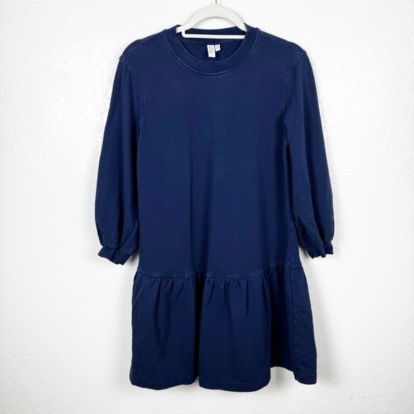 & Other Stories Tiered Jersey Mini Dress in Navy 100% Cotton Size XS - Picture 1 of 4